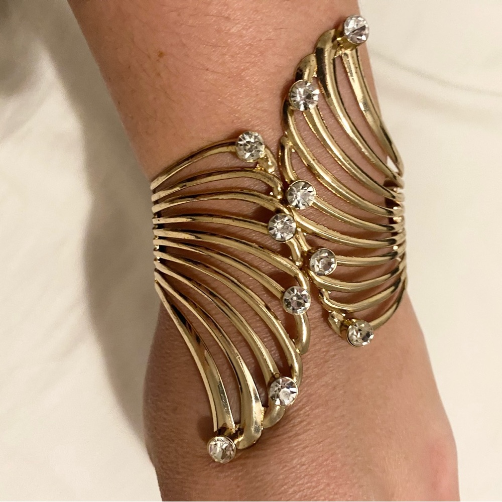 Elegant Gold Cuff Bracelet with Crystal Accents
